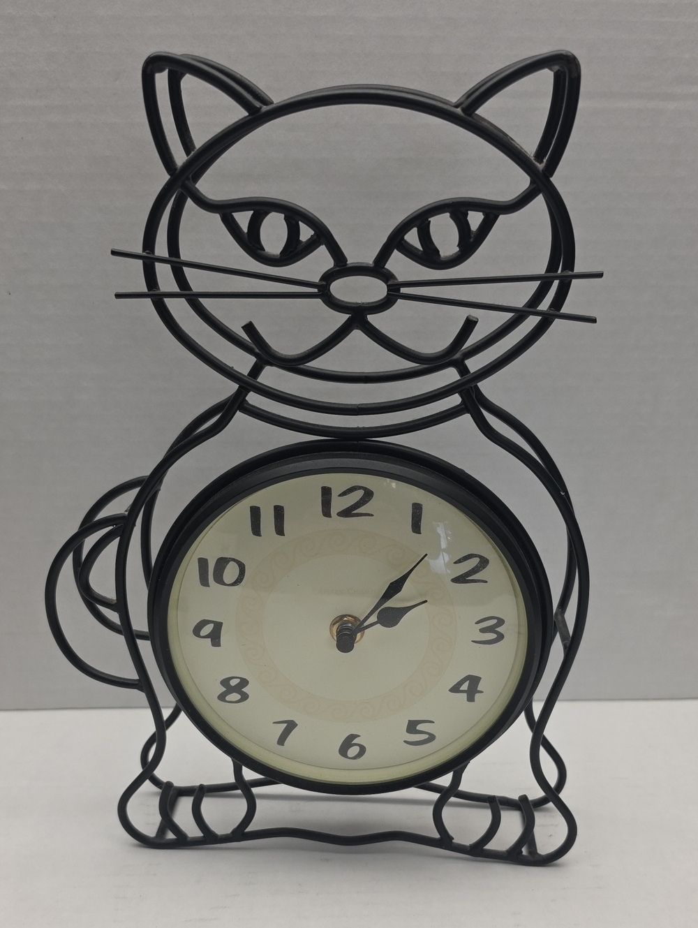 Decorative Cat Wire Frame Table Clock 12.5"X8" Black